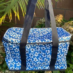Kate Spade blue and white floral pattern with black straps cooler tote bag